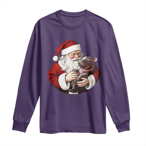 Funny Moo Deng Christmas Long Sleeve Shirt Santa Cute Hippo Zoo Meme Baby Pygmy TS11 Purple Print Your Wear