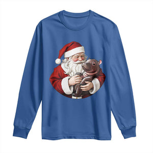 Funny Moo Deng Christmas Long Sleeve Shirt Santa Cute Hippo Zoo Meme Baby Pygmy TS11 Royal Blue Print Your Wear