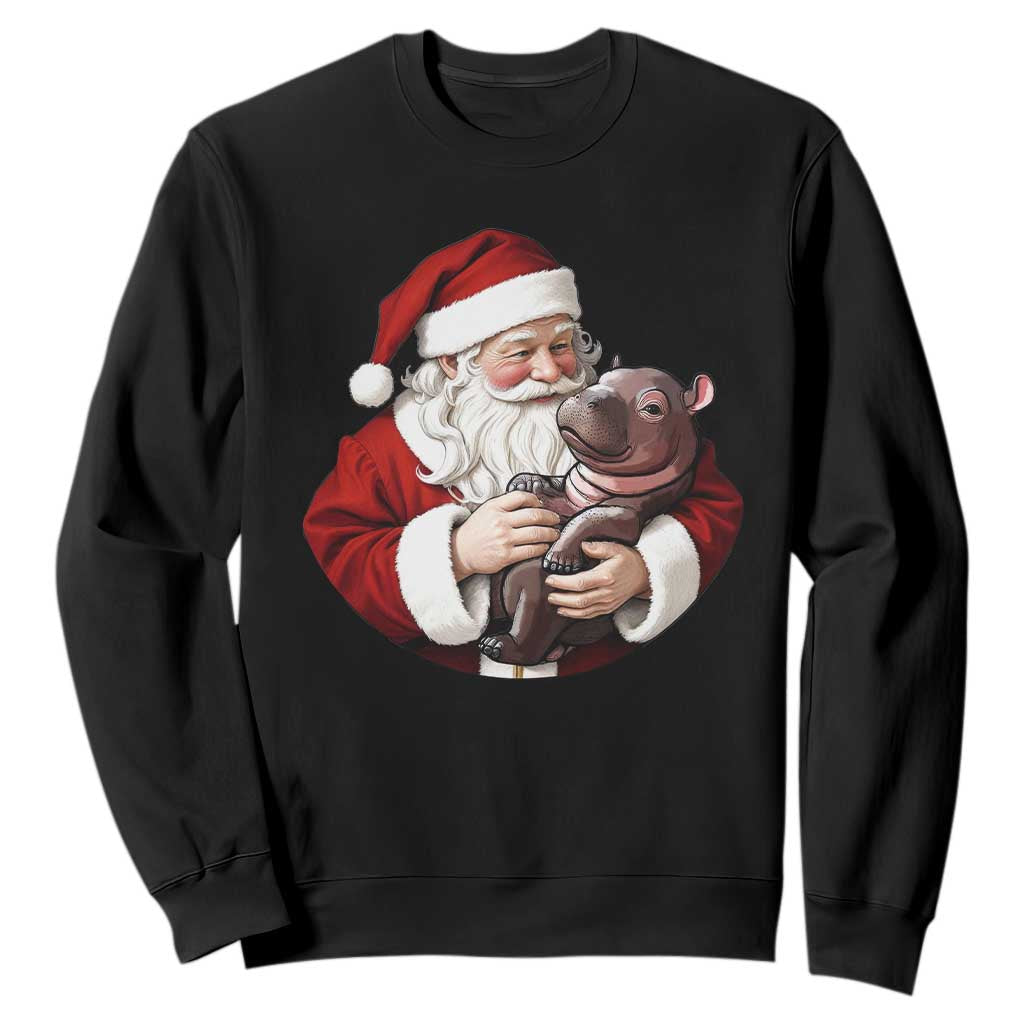 Funny Moo Deng Christmas Sweatshirt Santa Cute Hippo Zoo Meme Baby Pygmy TS11 Black Print Your Wear