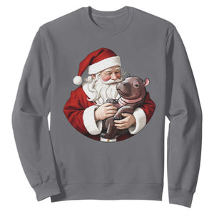 Funny Moo Deng Christmas Sweatshirt Santa Cute Hippo Zoo Meme Baby Pygmy TS11 Charcoal Print Your Wear