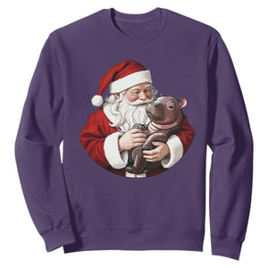 Funny Moo Deng Christmas Sweatshirt Santa Cute Hippo Zoo Meme Baby Pygmy TS11 Purple Print Your Wear