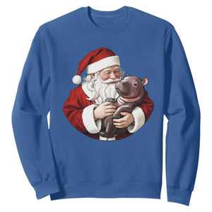 Funny Moo Deng Christmas Sweatshirt Santa Cute Hippo Zoo Meme Baby Pygmy TS11 Royal Blue Print Your Wear