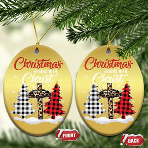 Christmas Begins With Christ Christmas Ornament Leopard Cross Plaid Xmas Tree TS11 Oval Gold Print Your Wear