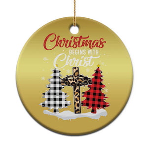 Christmas Begins With Christ Christmas Ornament Leopard Cross Plaid Xmas Tree TS11 Print Your Wear