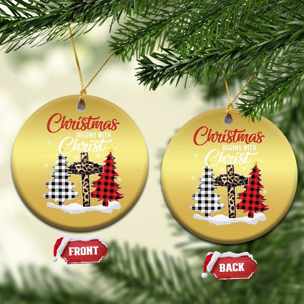 Christmas Begins With Christ Christmas Ornament Leopard Cross Plaid Xmas Tree TS11 Circle Gold Print Your Wear