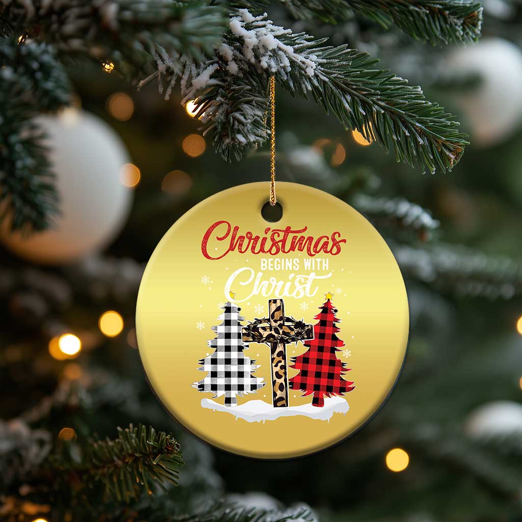 Christmas Begins With Christ Christmas Ornament Leopard Cross Plaid Xmas Tree TS11 Print Your Wear