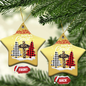 Christmas Begins With Christ Christmas Ornament Leopard Cross Plaid Xmas Tree TS11 Star Gold Print Your Wear