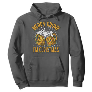 Funny Merry Drunk I'm Christmas Hoodie Vintage Beer Mugs Xmas TS11 Dark Heather Print Your Wear