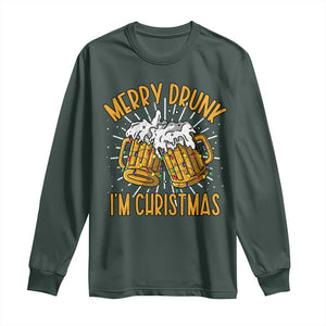 Funny Merry Drunk I'm Christmas Long Sleeve Shirt Vintage Beer Mugs Xmas TS11 Dark Forest Green Print Your Wear