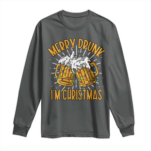 Funny Merry Drunk I'm Christmas Long Sleeve Shirt Vintage Beer Mugs Xmas TS11 Dark Heather Print Your Wear