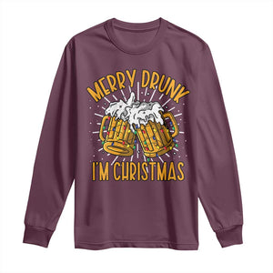 Funny Merry Drunk I'm Christmas Long Sleeve Shirt Vintage Beer Mugs Xmas TS11 Maroon Print Your Wear