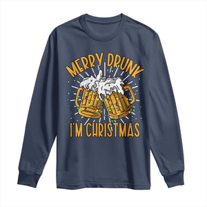 Funny Merry Drunk I'm Christmas Long Sleeve Shirt Vintage Beer Mugs Xmas TS11 Navy Print Your Wear