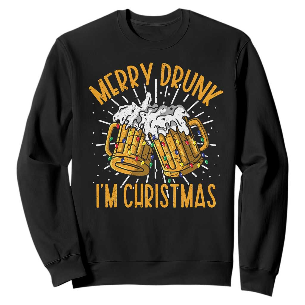 Funny Merry Drunk I'm Christmas Sweatshirt Vintage Beer Mugs Xmas TS11 Black Print Your Wear