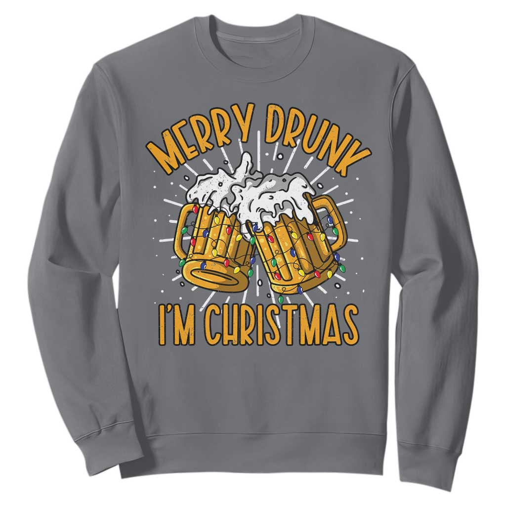 Funny Merry Drunk I'm Christmas Sweatshirt Vintage Beer Mugs Xmas TS11 Charcoal Print Your Wear