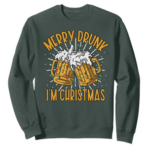 Funny Merry Drunk I'm Christmas Sweatshirt Vintage Beer Mugs Xmas TS11 Dark Forest Green Print Your Wear