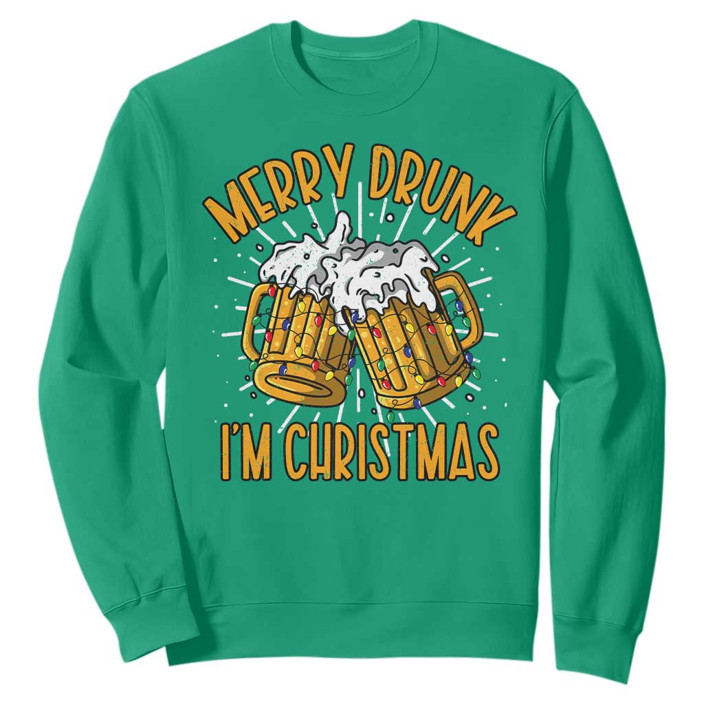 Funny Merry Drunk I'm Christmas Sweatshirt Vintage Beer Mugs Xmas TS11 Irish Green Print Your Wear