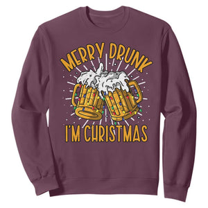 Funny Merry Drunk I'm Christmas Sweatshirt Vintage Beer Mugs Xmas TS11 Maroon Print Your Wear
