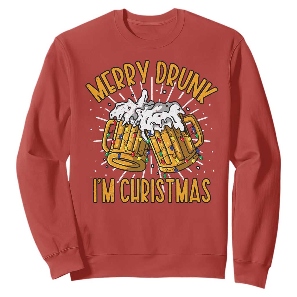 Funny Merry Drunk I'm Christmas Sweatshirt Vintage Beer Mugs Xmas TS11 Red Print Your Wear