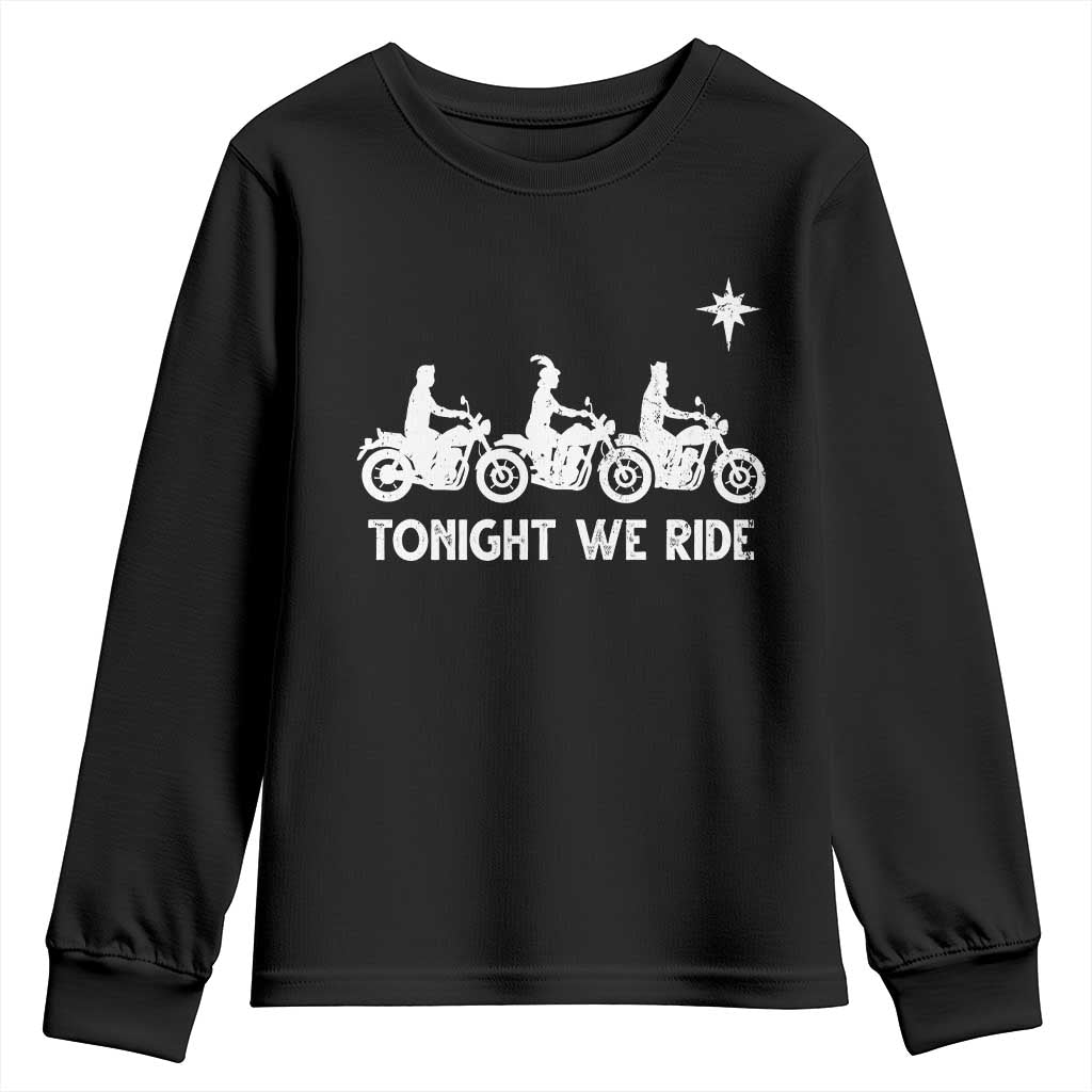 Funny Christmas Christian Biker Youth Sweatshirt Tonight We Ride Three Wise Men Faith Xmas Motorbikes TS11 Black Print Your Wear