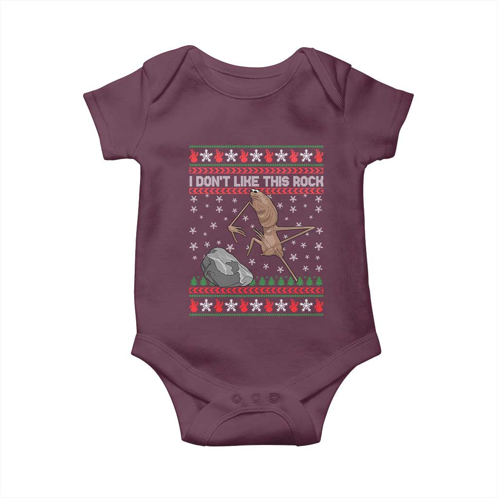 Funny Marcus The Worm Christmas Baby Onesie I Dont Like This Rock Xmas Meme TS11 Maroon Print Your Wear