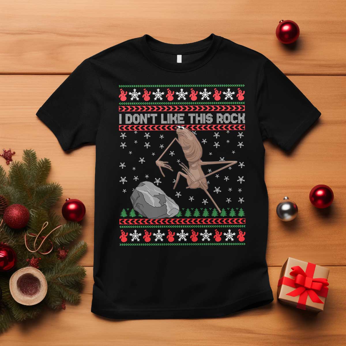 Funny Marcus The Worm Christmas T Shirt I Dont Like This Rock Xmas Meme TS11 Black Print Your Wear