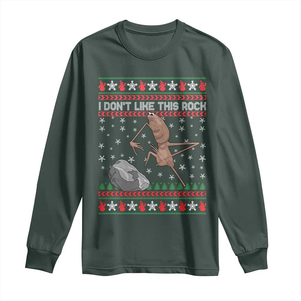 Funny Marcus The Worm Christmas Long Sleeve Shirt I Dont Like This Rock Xmas Meme TS11 Dark Forest Green Print Your Wear