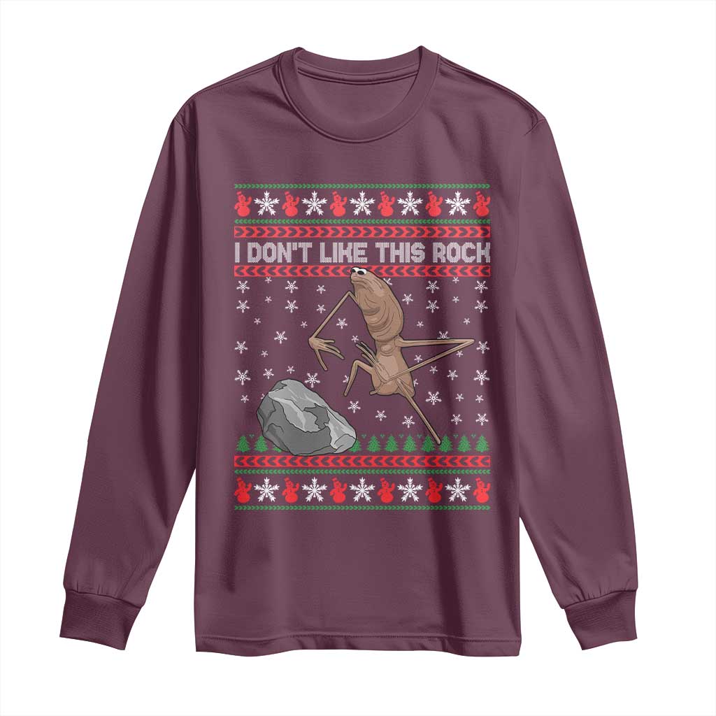 Funny Marcus The Worm Christmas Long Sleeve Shirt I Dont Like This Rock Xmas Meme TS11 Maroon Print Your Wear