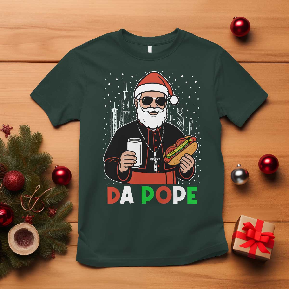 Pope Leo XIV Christmas T Shirt Cardinal Robert Prevost Santa Chicago TS11 Dark Forest Green Print Your Wear