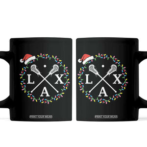 Funny Christmas Lacrosse Lax Stick Santa Hat Coffee Mug TS11 Black Print Your Wear