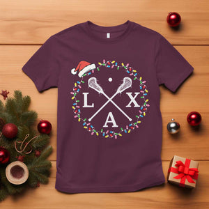Funny Christmas Lacrosse Lax Stick Santa Hat T Shirt TS11 Maroon Print Your Wear