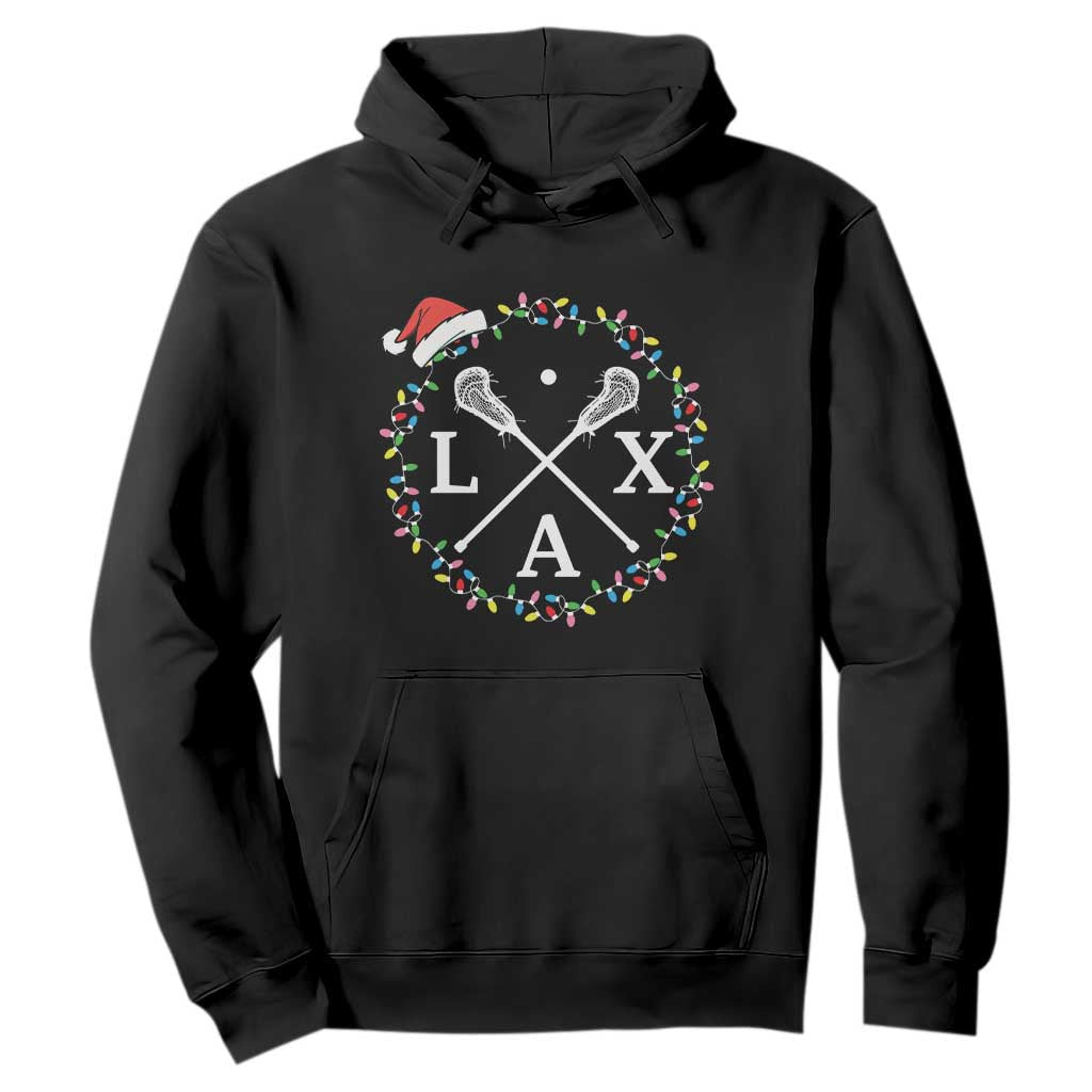 Funny Christmas Lacrosse Lax Stick Santa Hat Hoodie TS11 Black Print Your Wear