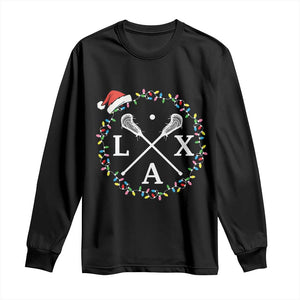 Funny Christmas Lacrosse Lax Stick Santa Hat Long Sleeve Shirt TS11 Black Print Your Wear