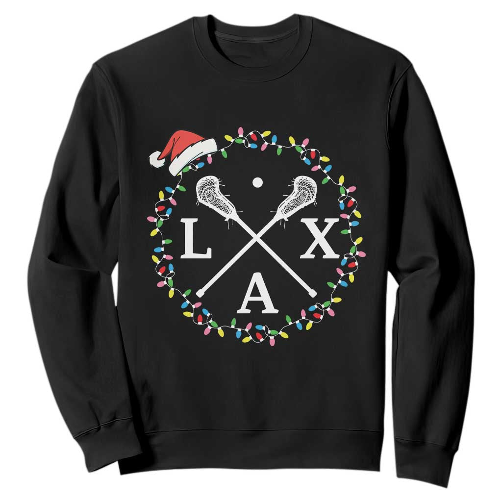 Funny Christmas Lacrosse Lax Stick Santa Hat Sweatshirt TS11 Black Print Your Wear