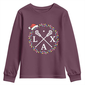 Funny Christmas Lacrosse Lax Stick Santa Hat Youth Sweatshirt TS11 Maroon Print Your Wear