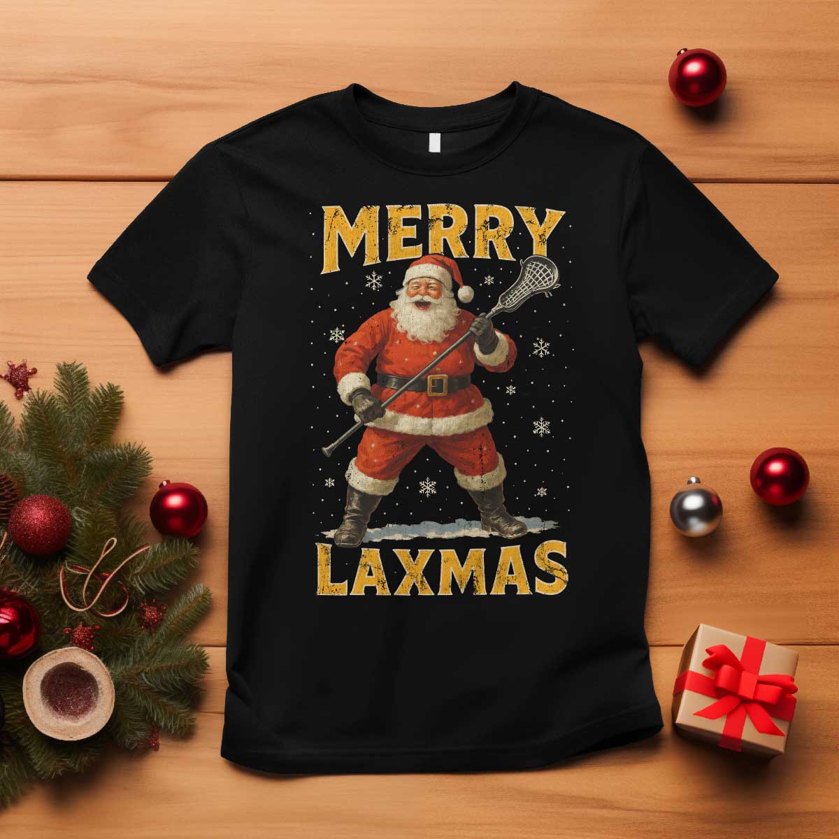 Funny Christmas Lacrosse T Shirt Merry Laxmas Santa Lax Player TS11 Black Print Your Wear