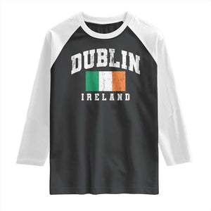 Dublin Ireland Flag Irish Retro Throwback Sports Design Raglan Shirt TS11 Black White Print Your Wear