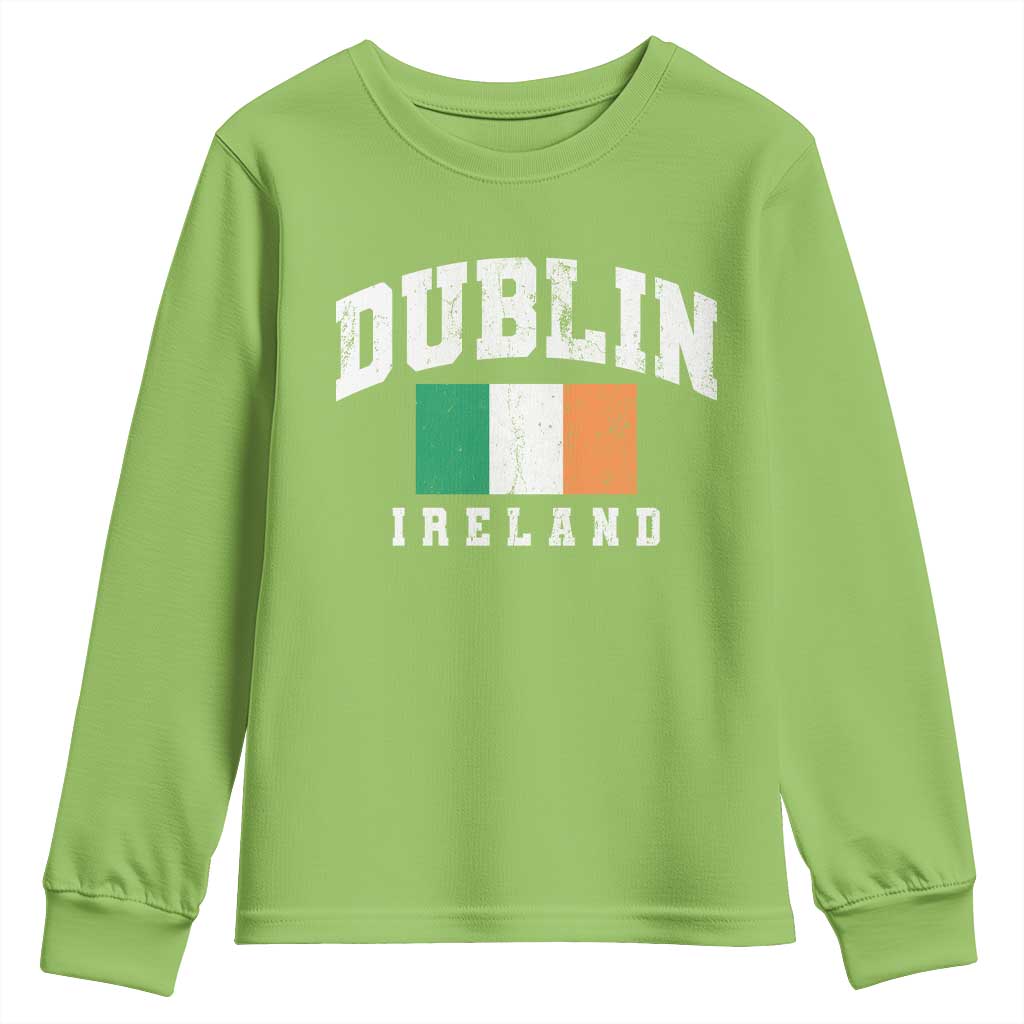 Dublin Ireland Flag Irish Retro Throwback Sports Design Youth Sweatshirt TS11 Lime Print Your Wear