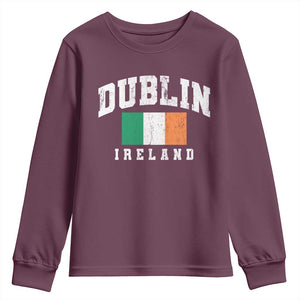 Dublin Ireland Flag Irish Retro Throwback Sports Design Youth Sweatshirt TS11 Maroon Print Your Wear