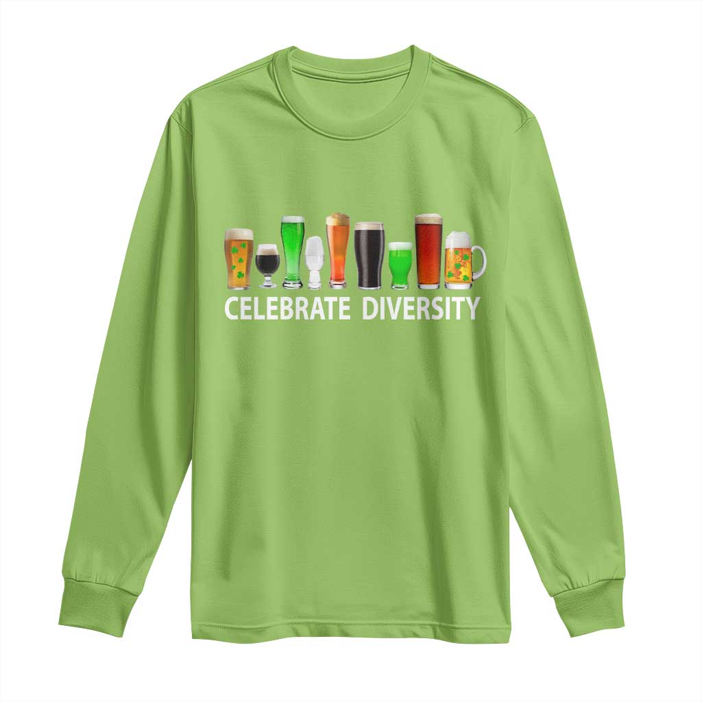 Celebrate Diversity St Patricks Day Beer Drinking Long Sleeve Shirt TS11 Lime Print Your Wear