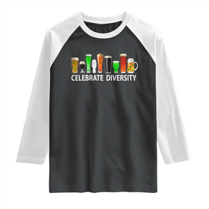 Celebrate Diversity St Patricks Day Beer Drinking Raglan Shirt TS11 Black White Print Your Wear