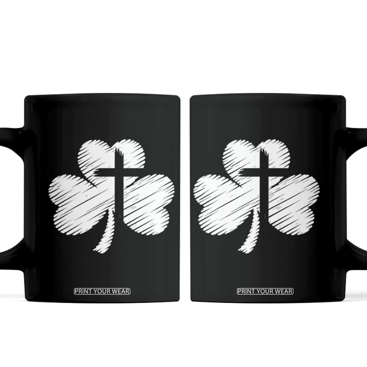 St Patricks Day Christian Religious Shamrock Cross Coffee Mug TS11 Black Print Your Wear