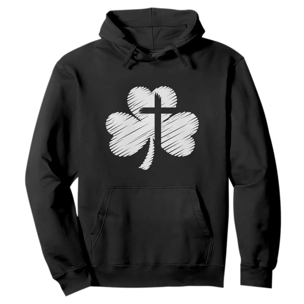 St Patricks Day Christian Religious Shamrock Cross Hoodie TS11 Black Print Your Wear