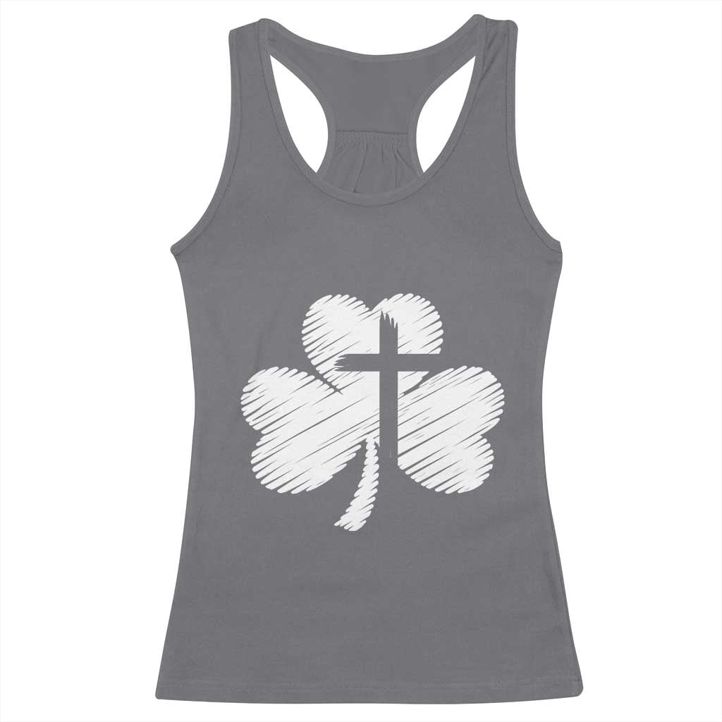 St Patricks Day Christian Religious Shamrock Cross Racerback Tank Top TS11 Charcoal Print Your Wear