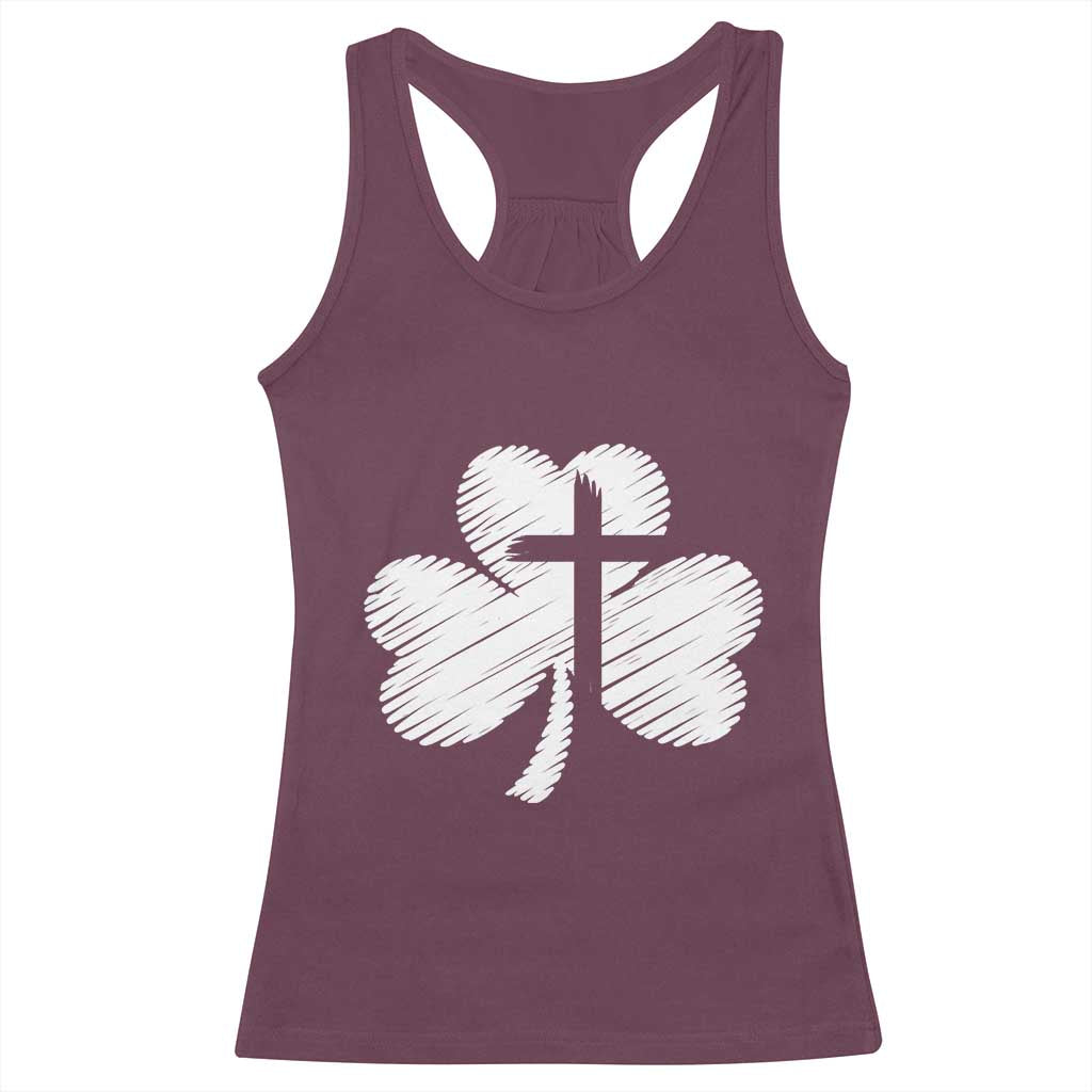 St Patricks Day Christian Religious Shamrock Cross Racerback Tank Top TS11 Maroon Print Your Wear