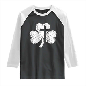 St Patricks Day Christian Religious Shamrock Cross Raglan Shirt TS11 Black White Print Your Wear