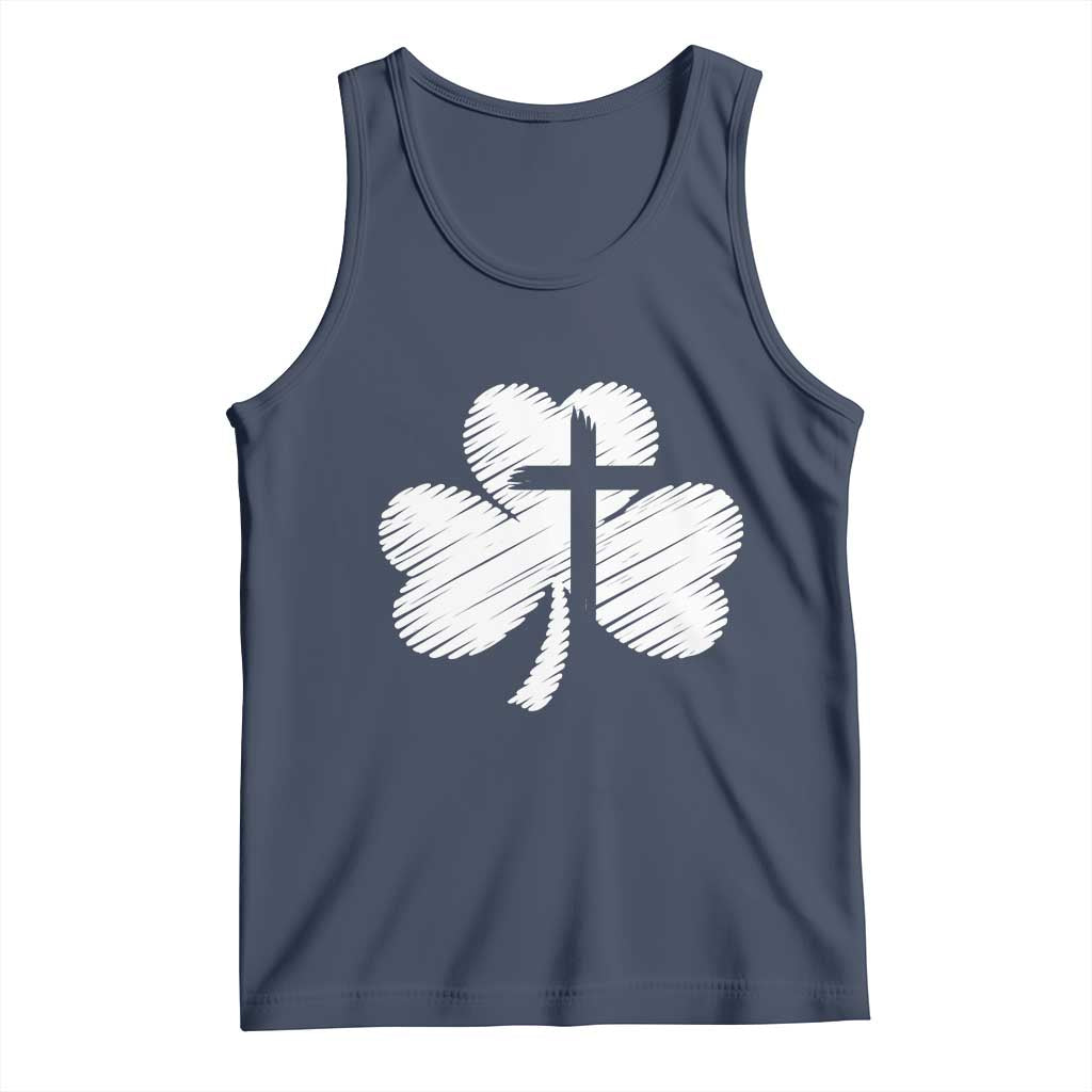 St Patricks Day Christian Religious Shamrock Cross Tank Top TS11 Navy Print Your Wear