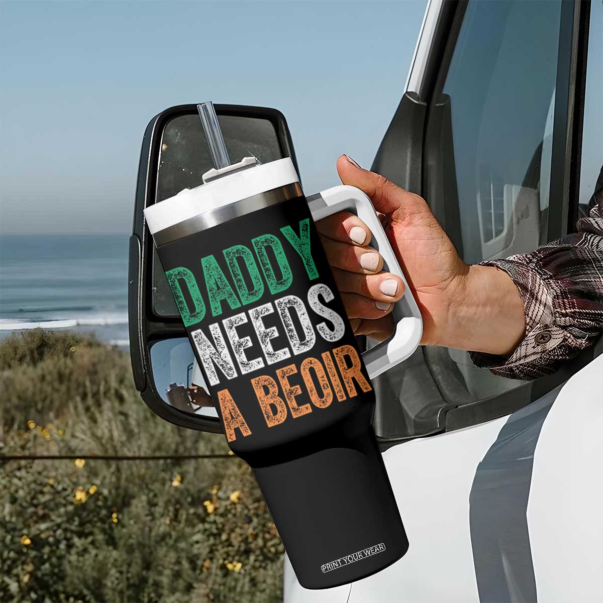 Funny Irish Beer Drinking Tumbler With Handle Daddy Needs A Beoir Fathers Day TS11 Print Your Wear