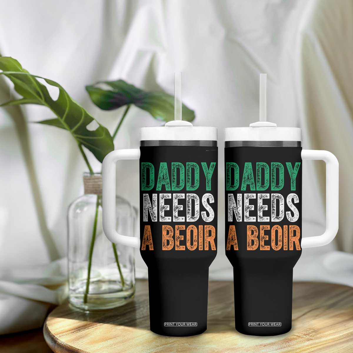 Funny Irish Beer Drinking Tumbler With Handle Daddy Needs A Beoir Fathers Day TS11 Print Your Wear
