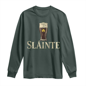 Funny Slainte Stout Beer Irish Drinking St Patricks Day Long Sleeve Shirt TS11 Dark Forest Green Print Your Wear