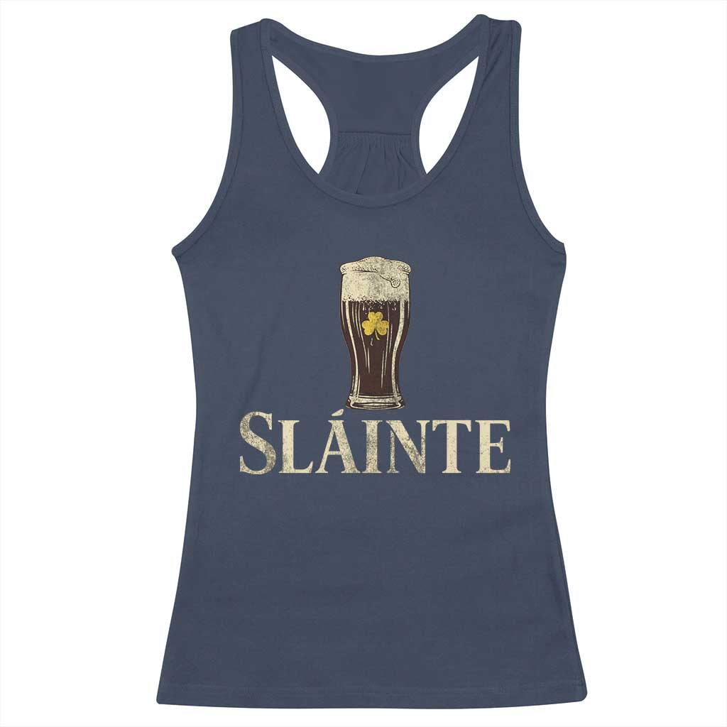Funny Slainte Stout Beer Irish Drinking St Patricks Day Racerback Tank Top TS11 Navy Print Your Wear